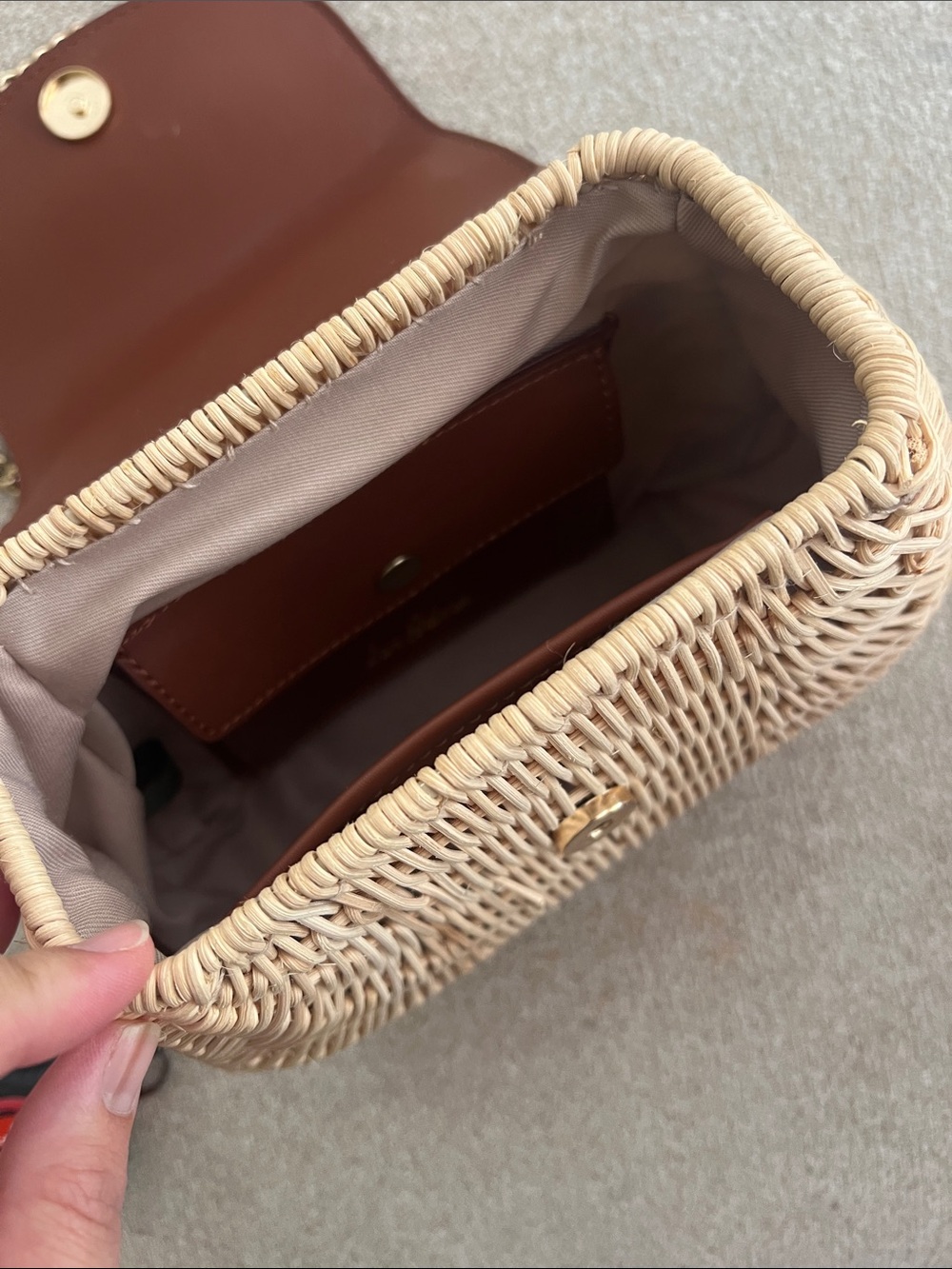 Sam Edelman Brown Leather & Natural Wicker Crossbody - Picture 4 of 6